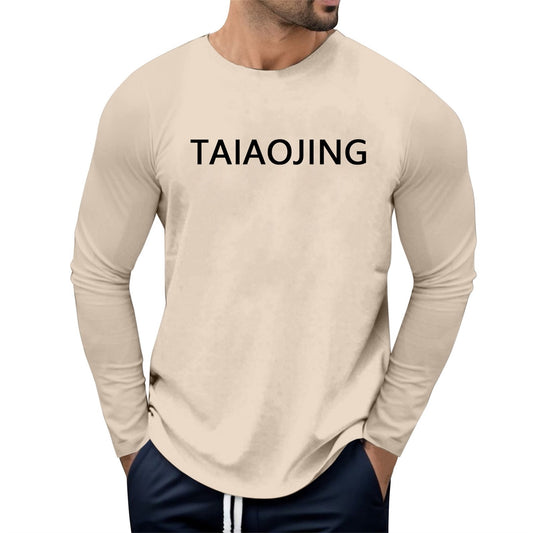 TAIAOJING Men Round Neck Long Sleeve T Shirt Retro Full Print Tops